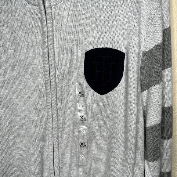 Tommy Hilfiger Men's Sweater Full Zip Pockets NWT SZ XL Gray & Navy - Picture 2 of 5
